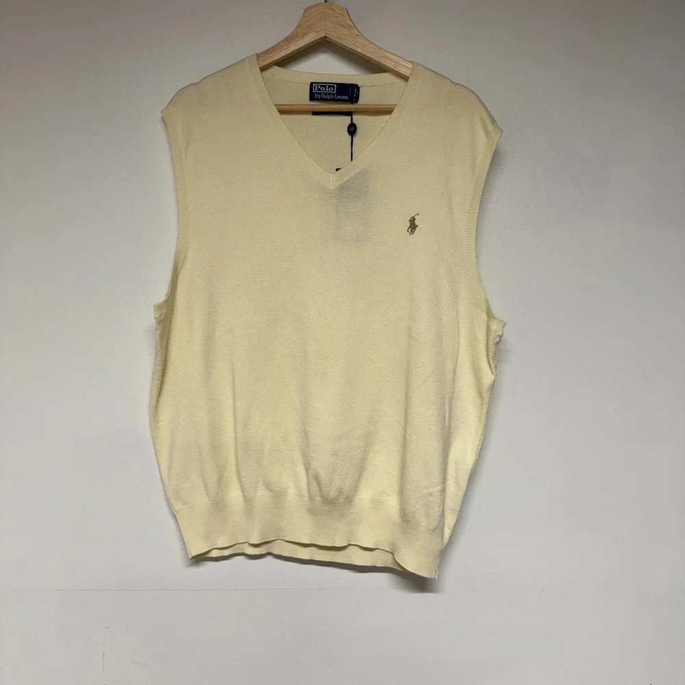 Polo Ralph Lauren Sweater Vest Size XL Men V-neck100% Prima Cotton Yellow New